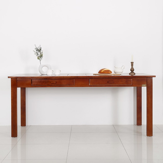 VANESS 내추럴 17원목 와이드 엔틱 6인용 고급 나무 디자인 식탁 테이블