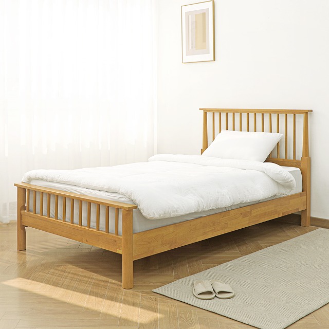 VANESS 로이든 01 원목 고무나무 레트로 북유럽 인테리어 디자인 모던 심플 슈퍼싱글 침대 (매트리스규격:1100)