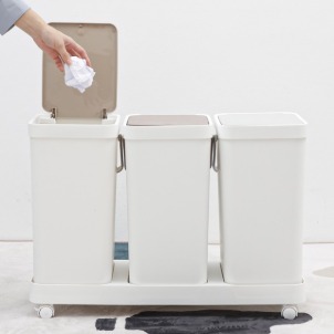 [미세스크래치]  가정용 원터치 재활용 분리수거함 쓰레기통 이동형 3칸 (비닐,스티커 증정)