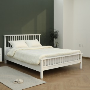 VANESS 원목 고무나무 화이트 북유럽 인테리어 디자인 모던 심플 퀸 침대 (매트리스규격:1500)