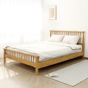 VANESS 로이든 01 원목 고무나무 레트로 북유럽 인테리어 디자인 모던 심플 퀸 침대 (매트리스규격:1500)