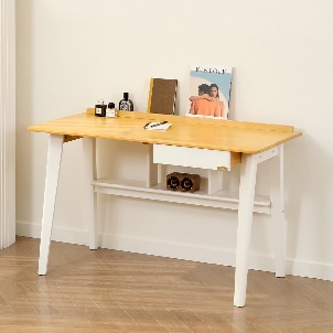 [미세스크래치][Loydn White] 고무나무 원목 서재 서랍형 책상 테이블 1200